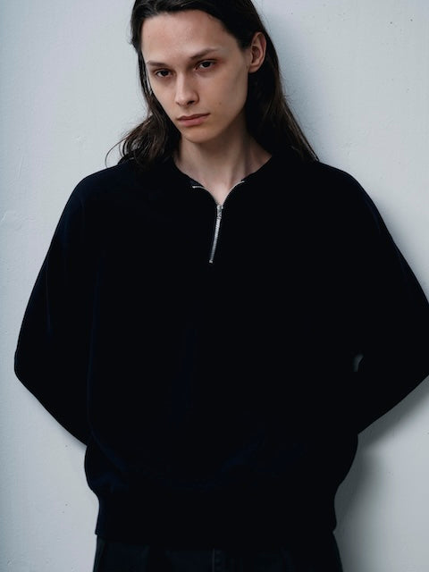 FOUNDOUR COTTON JERSEY HALF ZIP SHIRT.-BLACK-