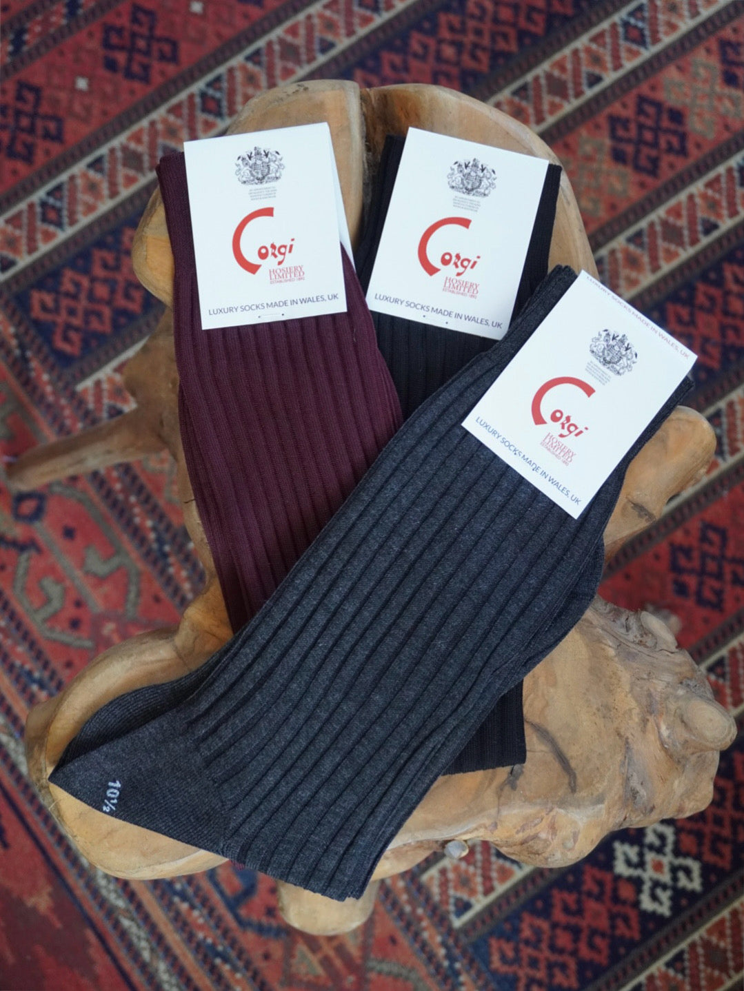 Corgi Fine Gauge Rib Socks. -Black-