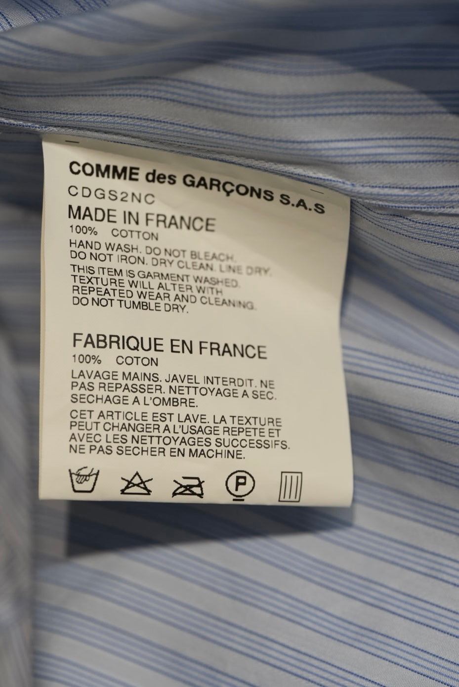COMME des GARÇONS SHIRT made in France. -new old stock-