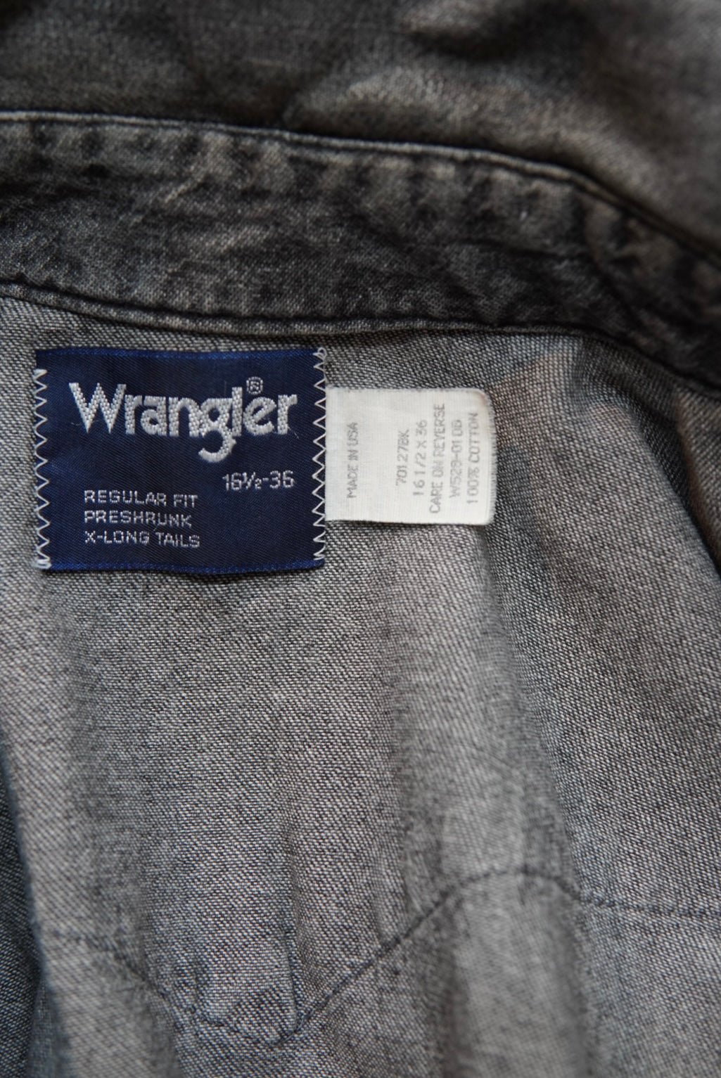 80s Wrangler Black Denim Western Shirt made in USA.