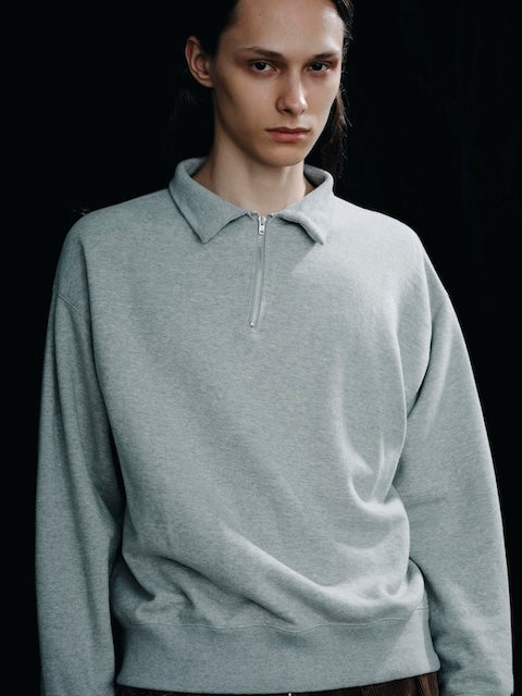 FOUNDOUR COTTON JERSEY HALF ZIP SHIRT.-GRAY-