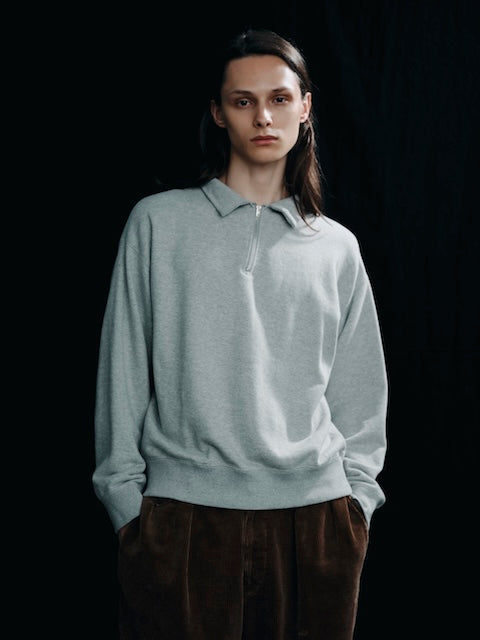 FOUNDOUR COTTON JERSEY HALF ZIP SHIRT.-GRAY-