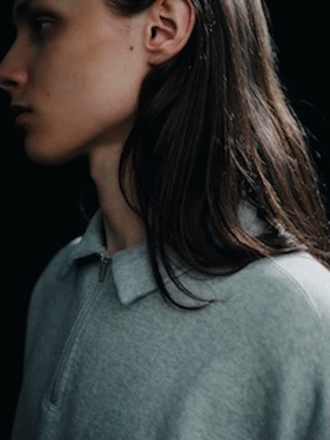 FOUNDOUR COTTON JERSEY HALF ZIP SHIRT.-GRAY-
