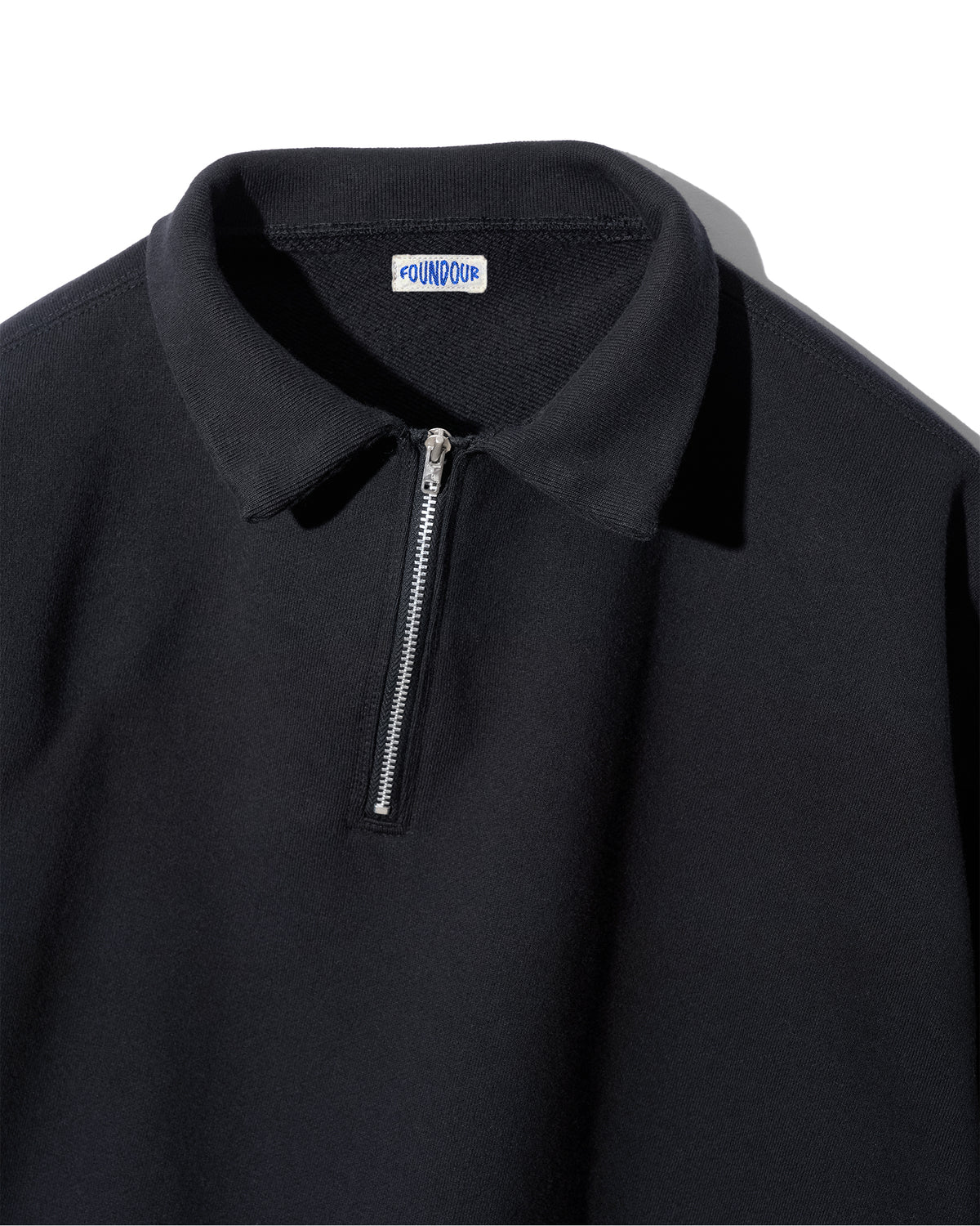 FOUNDOUR COTTON JERSEY HALF ZIP SHIRT.-BLACK-