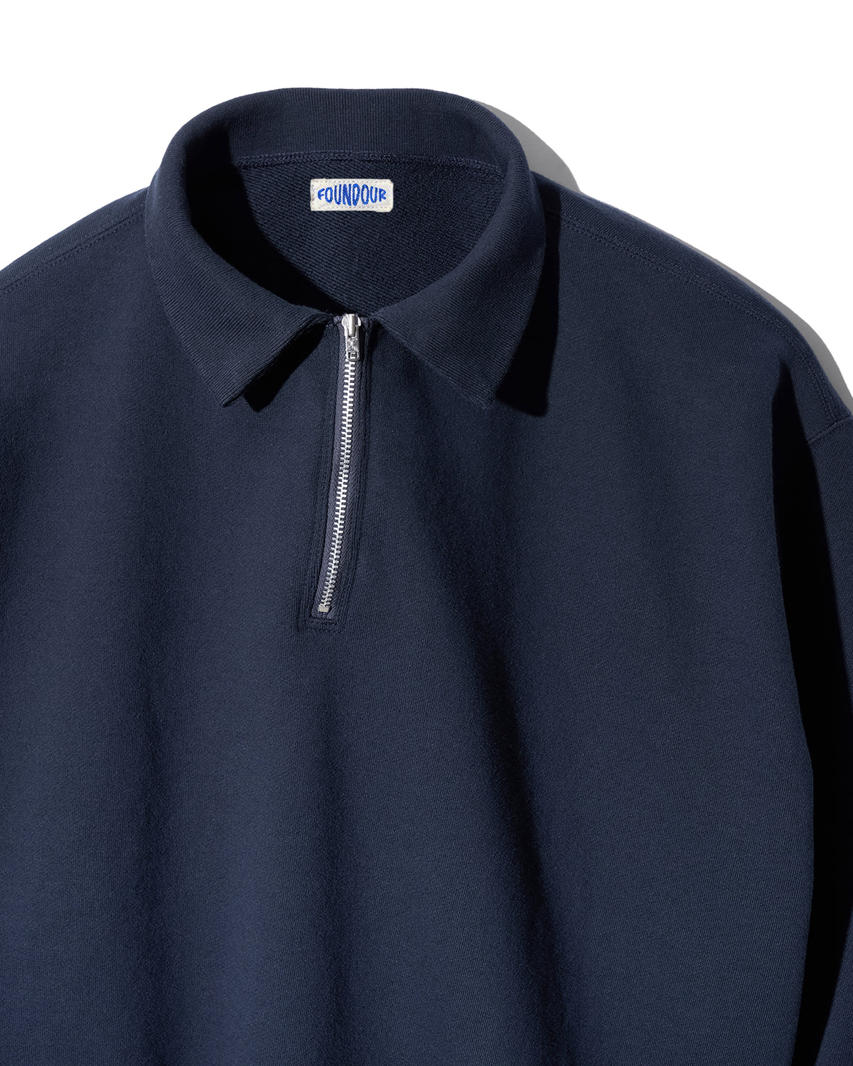 FOUNDOUR COTTON JERSEY HALF ZIP SHIRT.-NAVY-