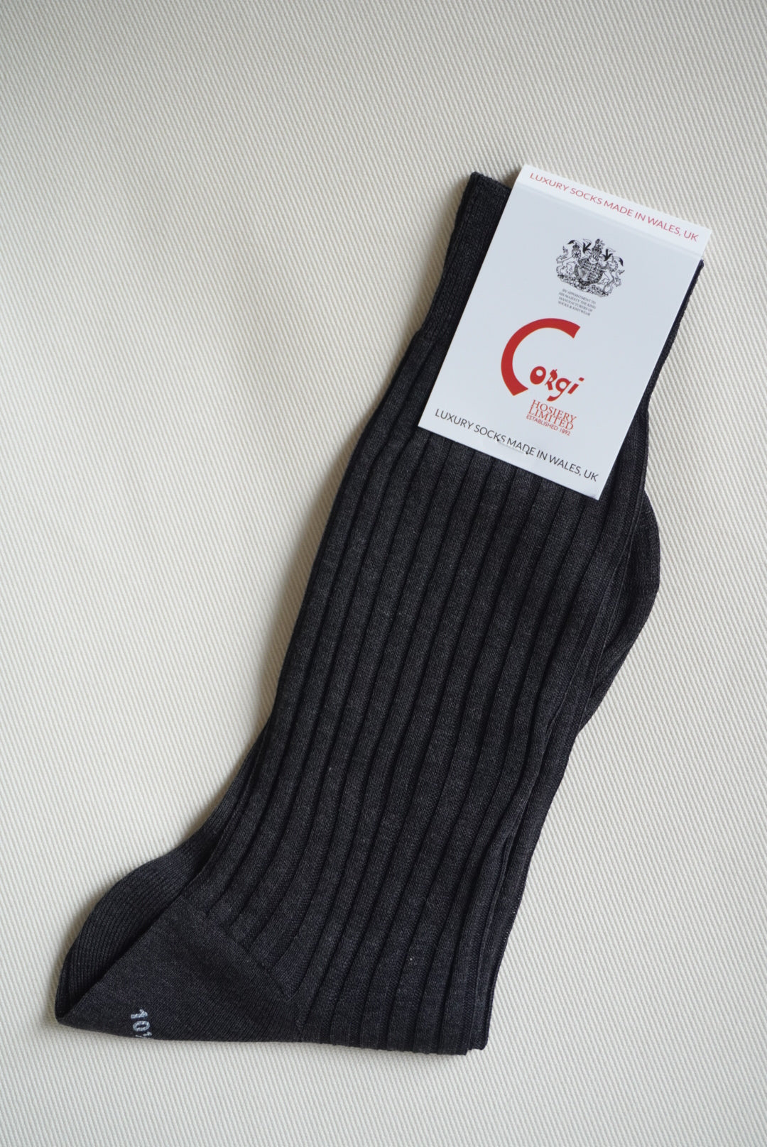 Corgi Fine Gauge Rib Socks. -Charcoal-