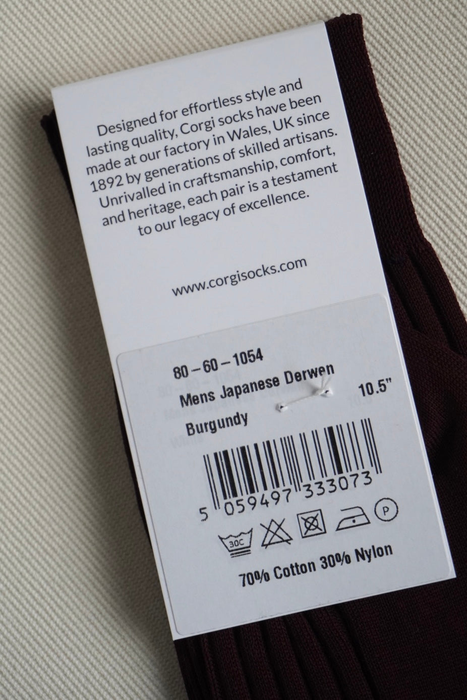Corgi Fine Gauge Rib Socks. -Burgundy-