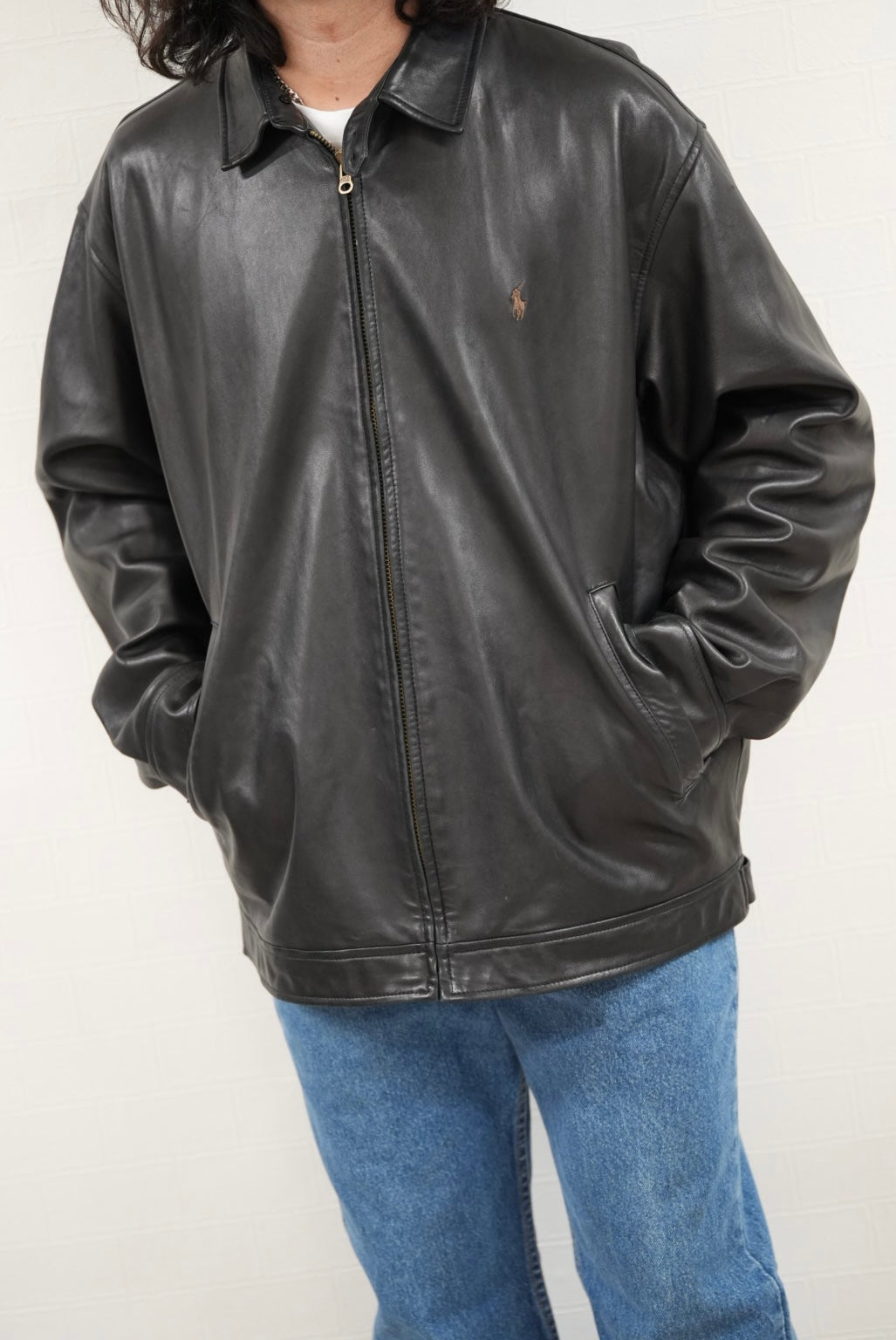 90's Polo Ralph Lauren Leather Jacket.-Black- Size L – 稲田商店