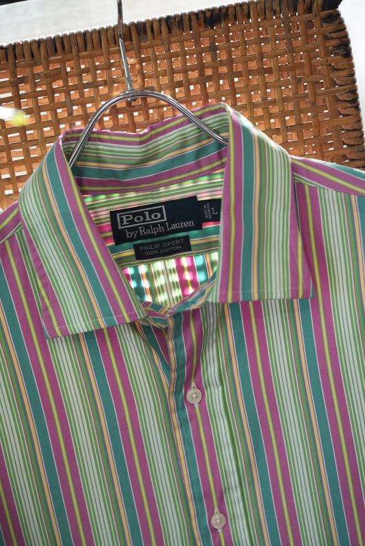 90's Ralph Lauren "PHILIP SPORT" Striped Shirt.