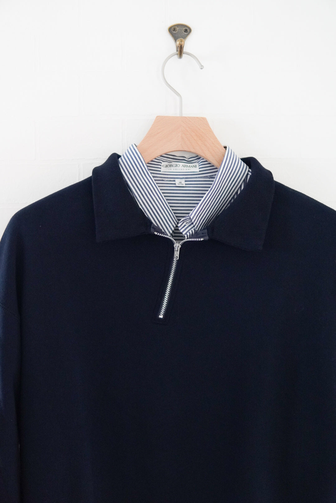 FOUNDOUR COTTON JERSEY HALF ZIP SHIRT.-NAVY-