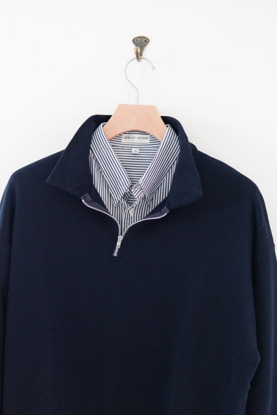 FOUNDOUR COTTON JERSEY HALF ZIP SHIRT.-NAVY-