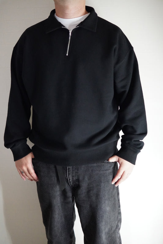 FOUNDOUR COTTON JERSEY HALF ZIP SHIRT.-BLACK-